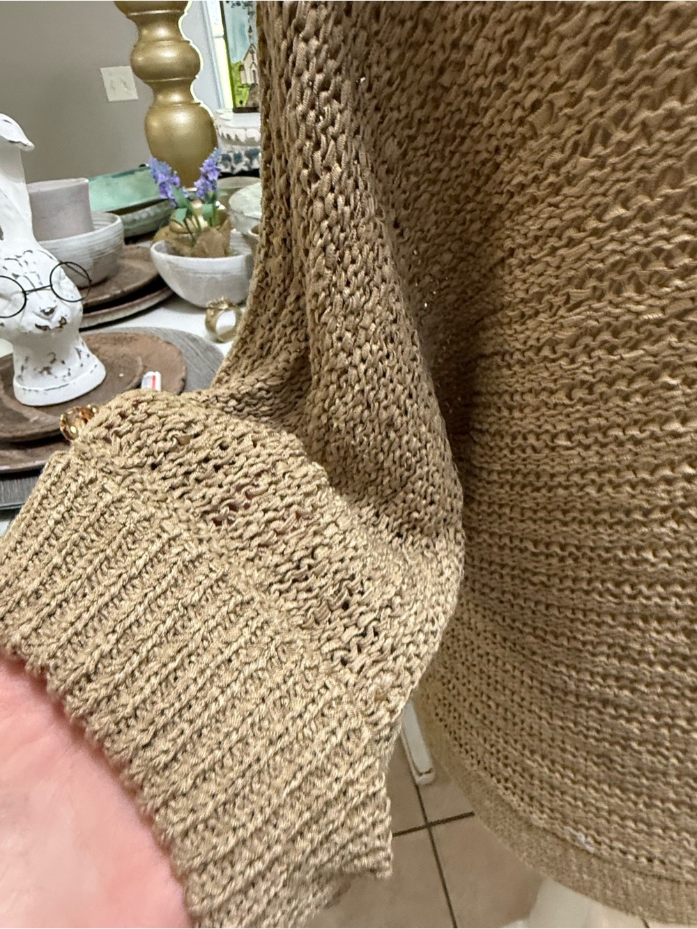 Ruby Rd. Tan‎ Open-Knit Single-Button Cardigan - Picture 5 of 6